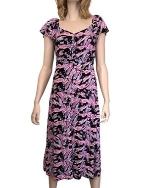 Sofia Jeans Vergara Dress Viscose Pink Multi Shirred Smocked Flutter Sleeves